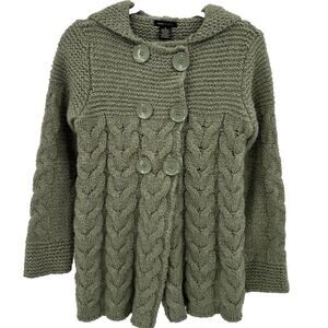 BCBGMaxAzria Womens S Green Chunky Knit Sweater Hoodie Y2K Grunge Cottagecore